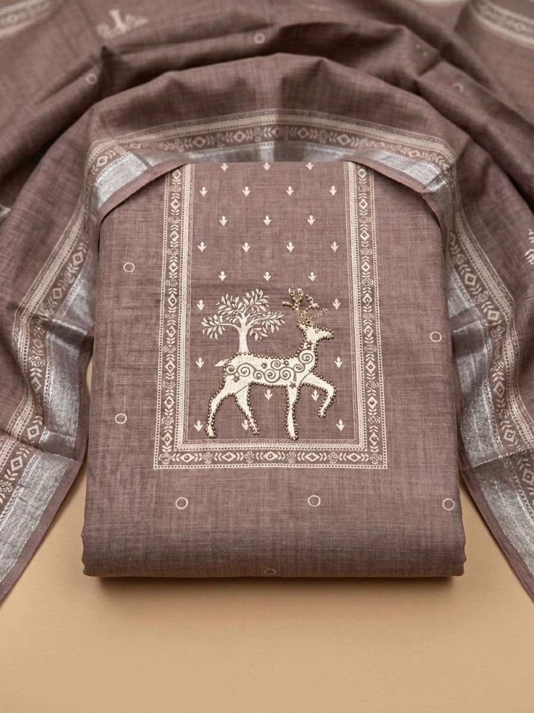 Meena Bazaar Printed Linen Unstitched Dress Material - view 1