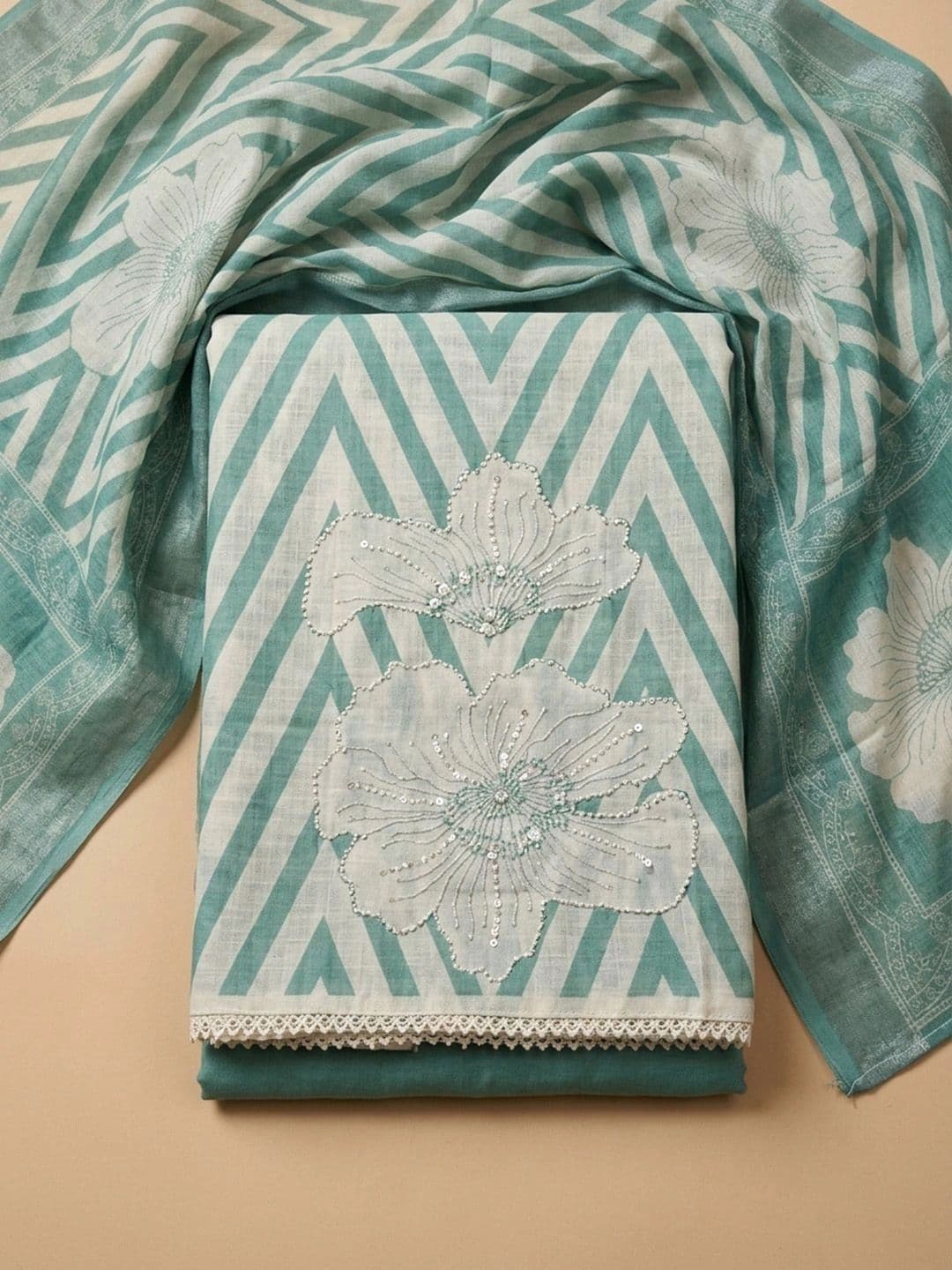 Meena Bazaar Printed Linen Unstitched Dress Material - view 1