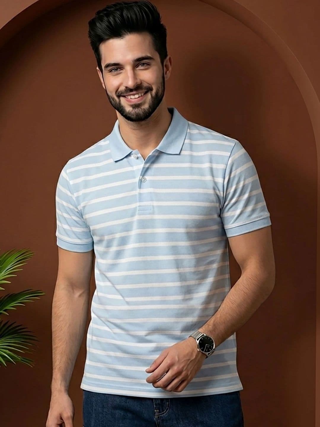 Moda Rapido Men Striped Polo Collar T-shirt - view 1