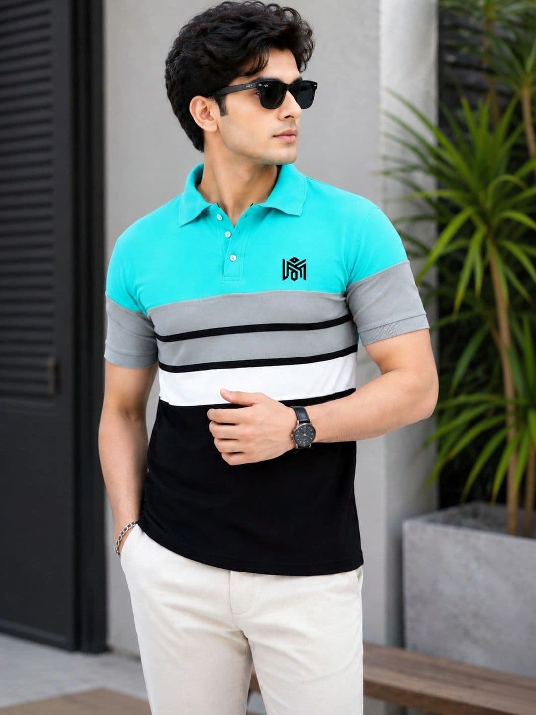 Lolark Men Brand Logo Colourblocked Polo Collar T-shirt - view 1