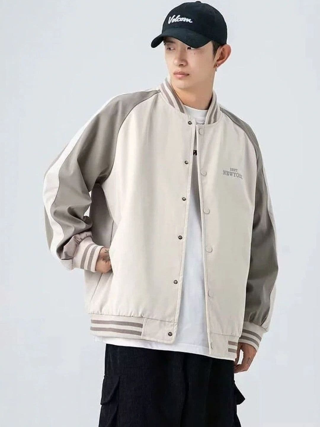 KPOP Men's Off White Colourblocked Bomber Jacket - view 1