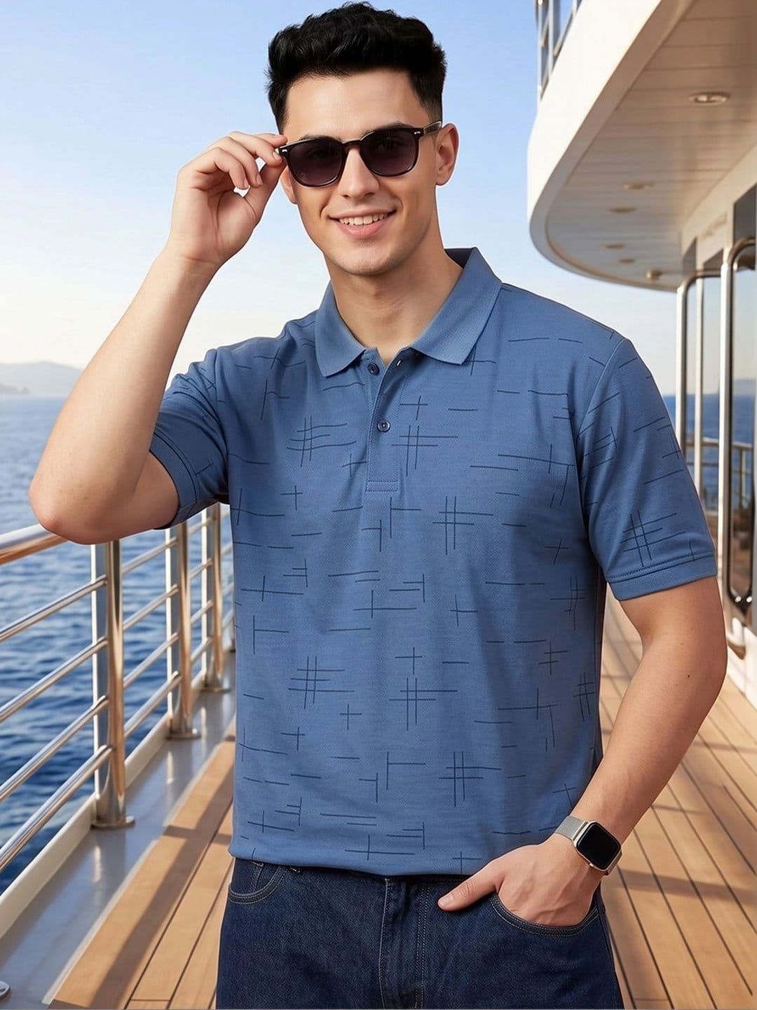 HERE&NOW Men Printed Polo Collar T-shirt - view 1