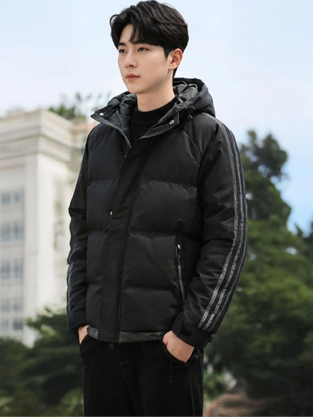 KPOP Hooded Long Sleeves Lightweight Puffer Jacket - view 1