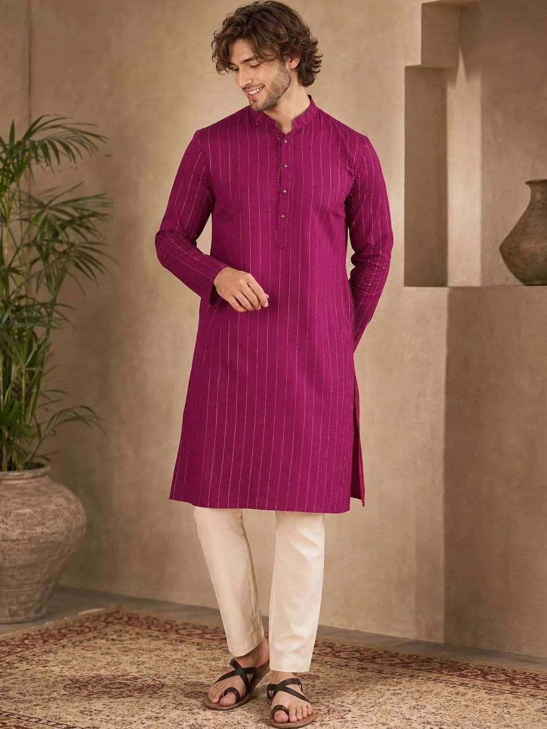 Anouk Men Embroidered Thread Work Kurta - view 1