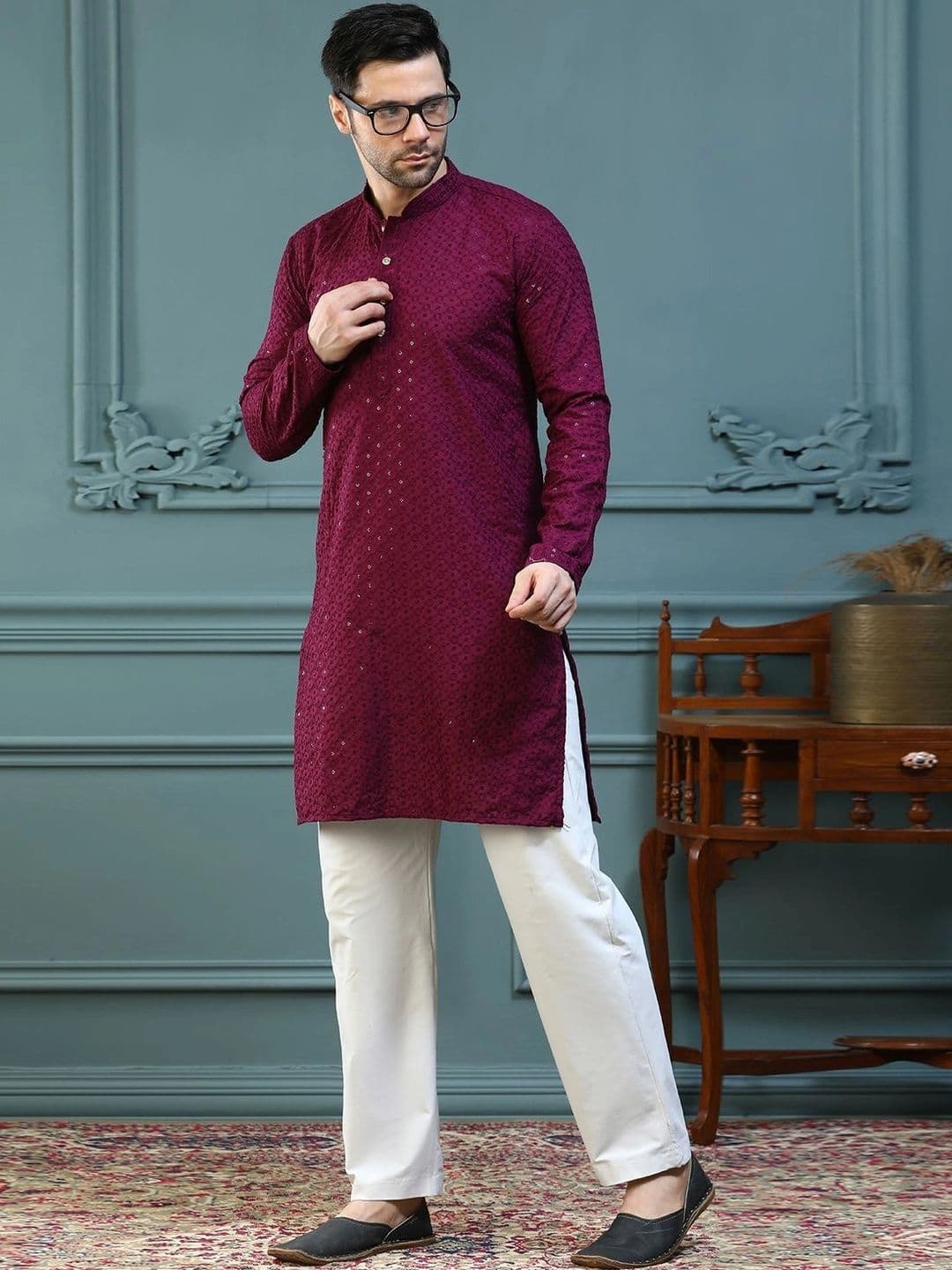 ALMORA Men Embellished Handloom Kurta - view 1