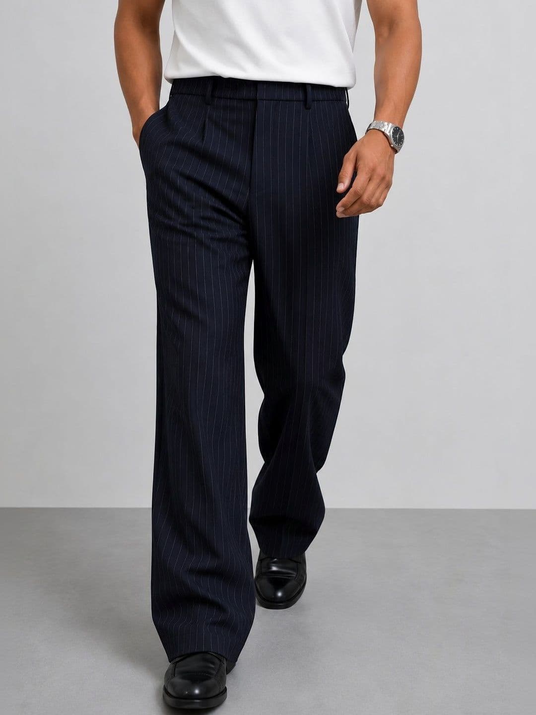 NOWI Men Striped Relaxed Easy Wash Trousers - view 1