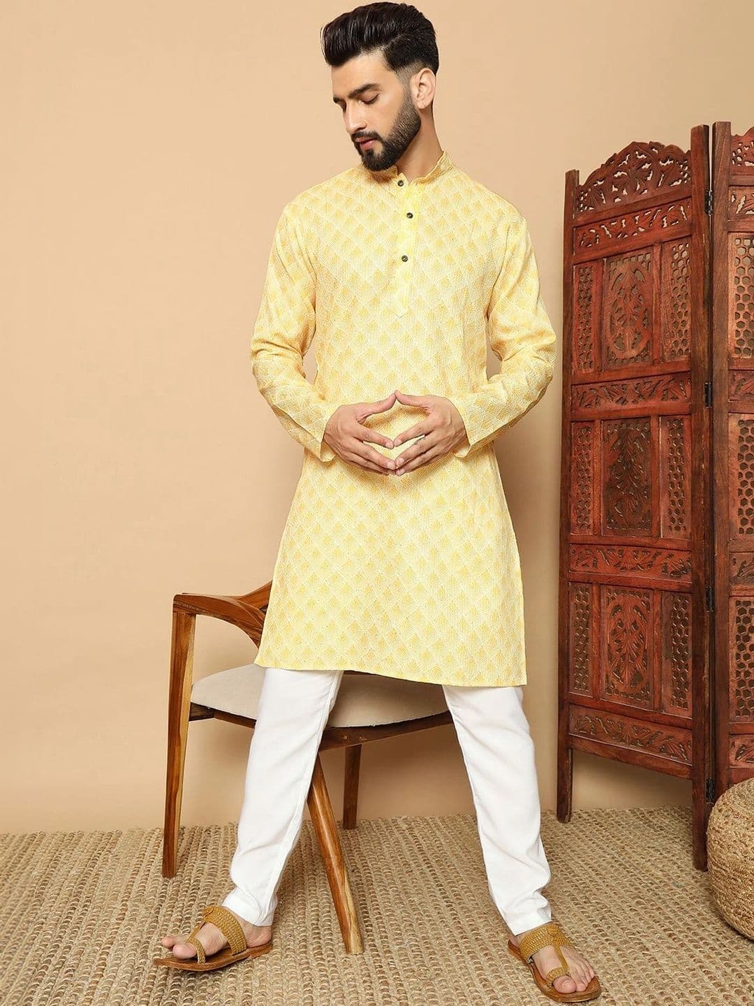 Dincharya Men Geometric Printed Kurta - view 1