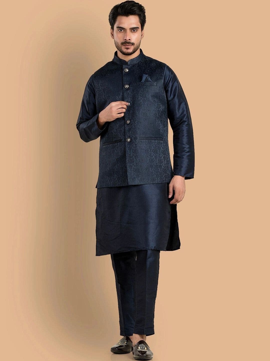 TRENDS OF ETHNIC Woven Design Mandarin Collar Nehru Jacket - view 1