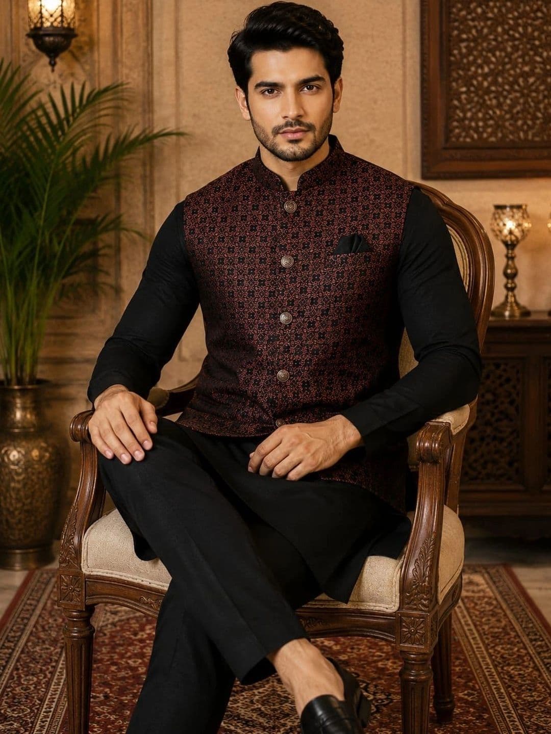 TRENDS OF ETHNIC Woven Design Art Silk Woven Nehru Jackets - view 1