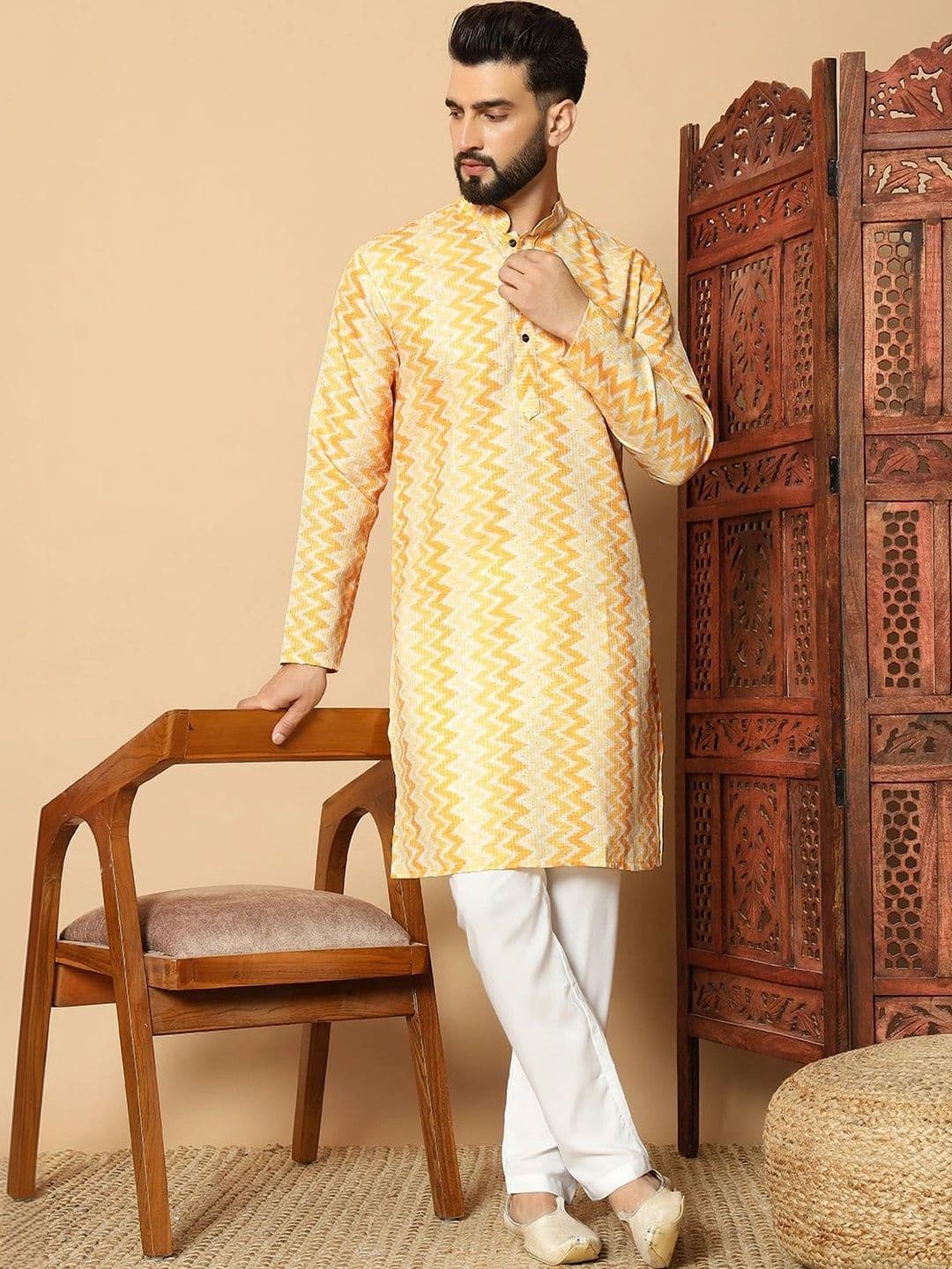 Dincharya Men Chevron Printed Kurta - view 1