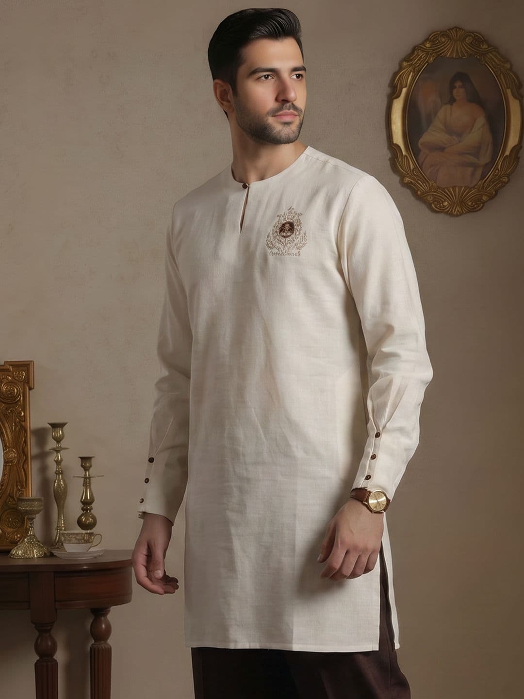 House of Pataudi Thread Work Regular Kurta - view 1