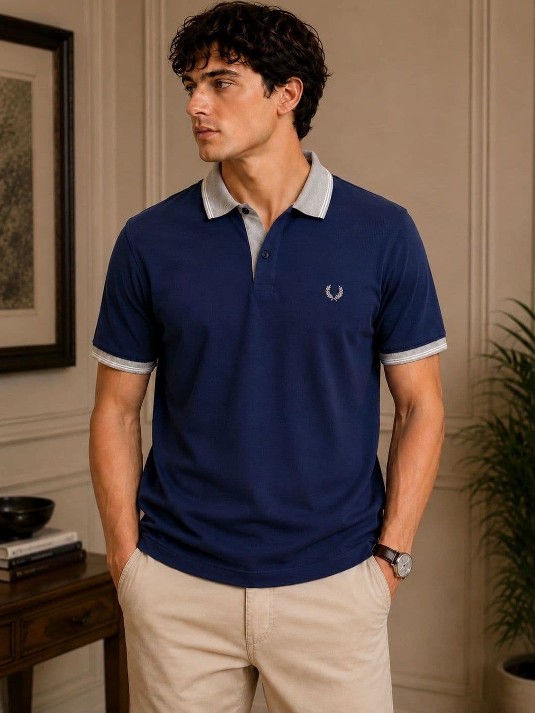 Raves Men Brand Logo Polo Collar Bio Finish Cotton T-shirt - view 1