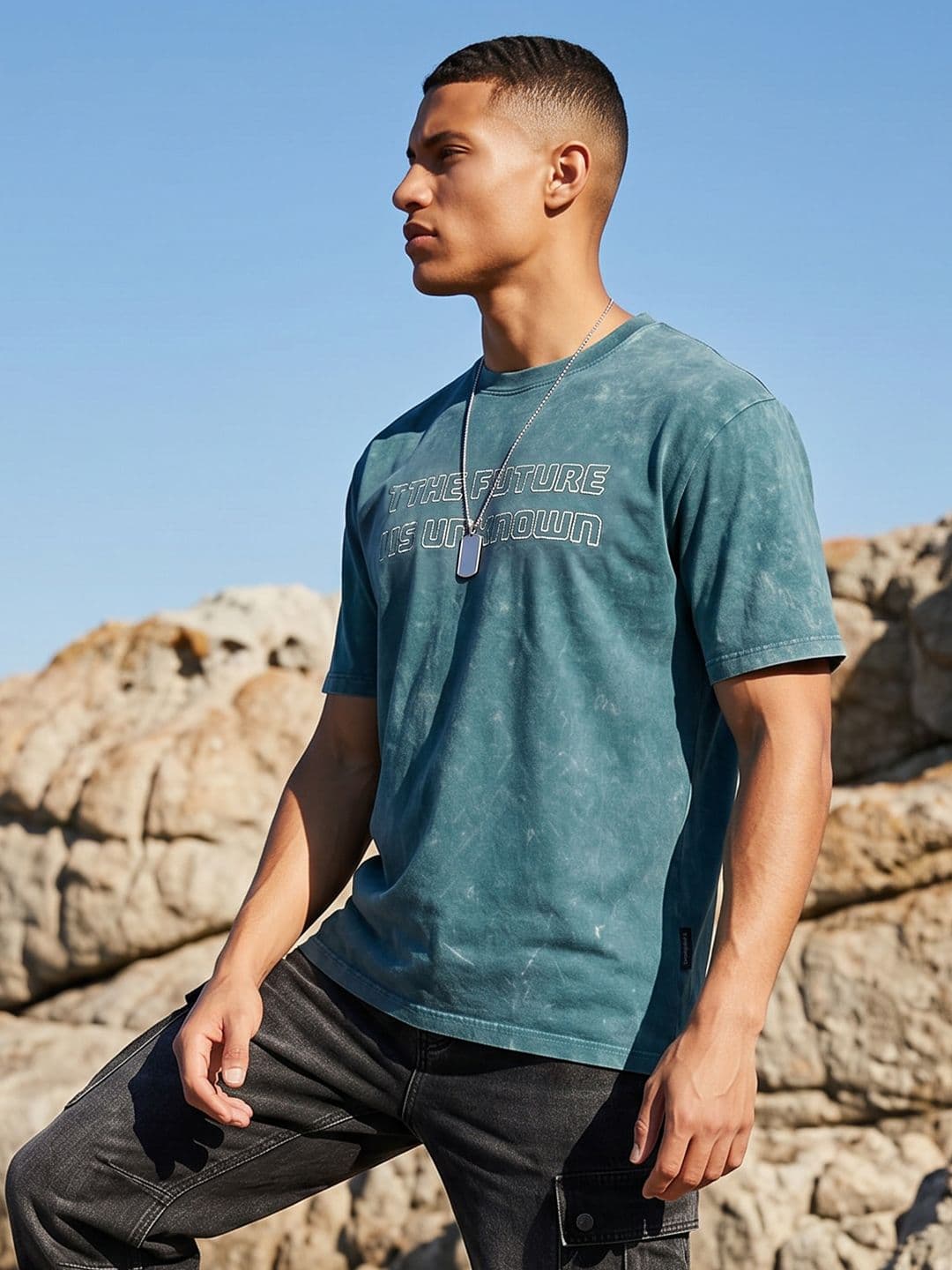 The Roadster Life Co. Typography Printed Pure Cotton Relaxed Fit T-shirt - view 1
