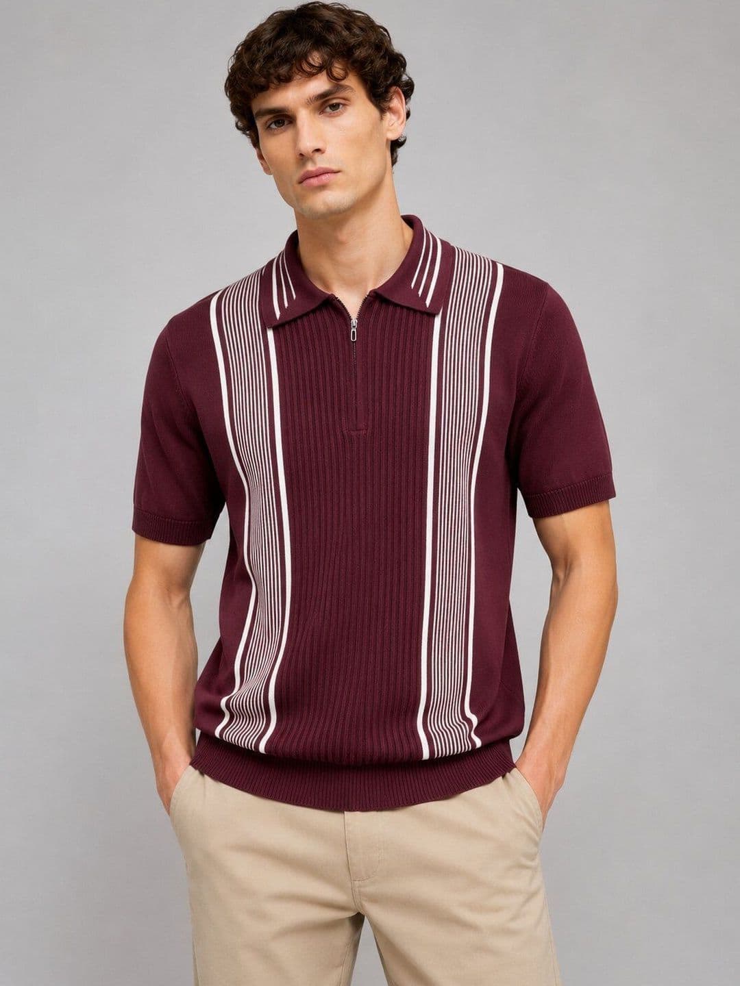 MOHICANS Men Striped Polo Collar T-shirt - view 1