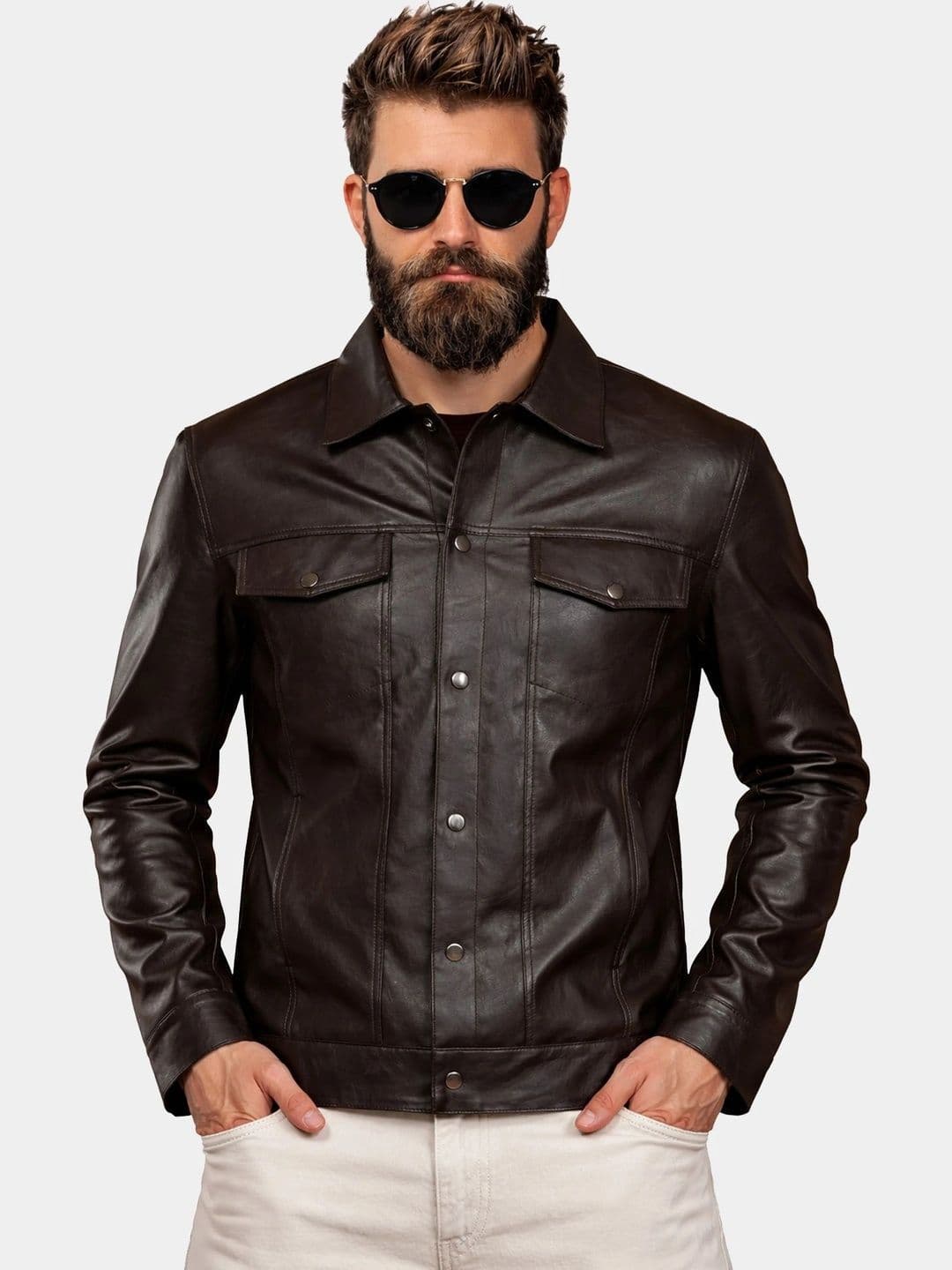 Leather Retail Men Outdoor Denim Jacket - view 1