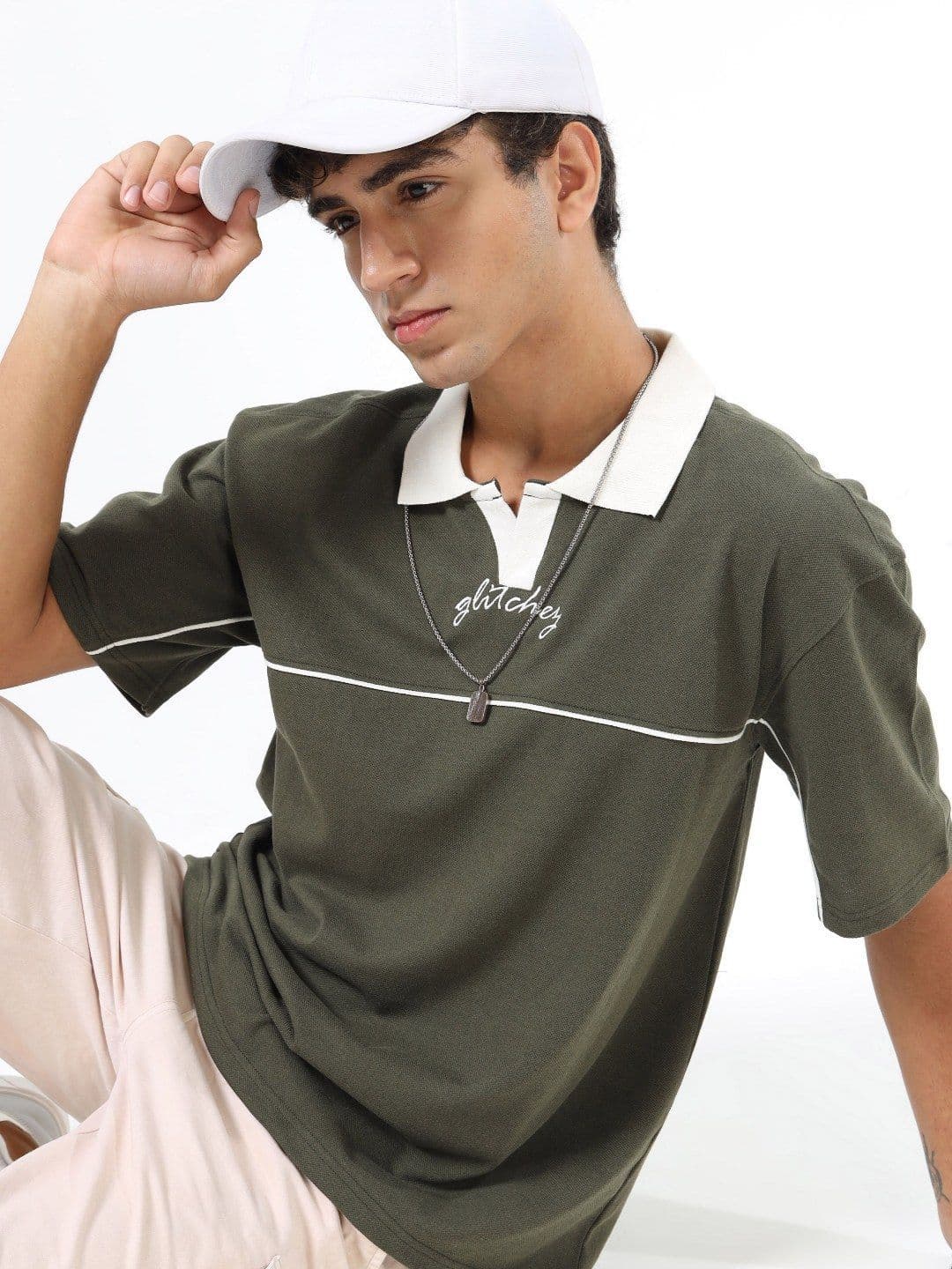 glitchez Men Typography Printed Polo Collar Relaxed Fit T-shirt - view 1