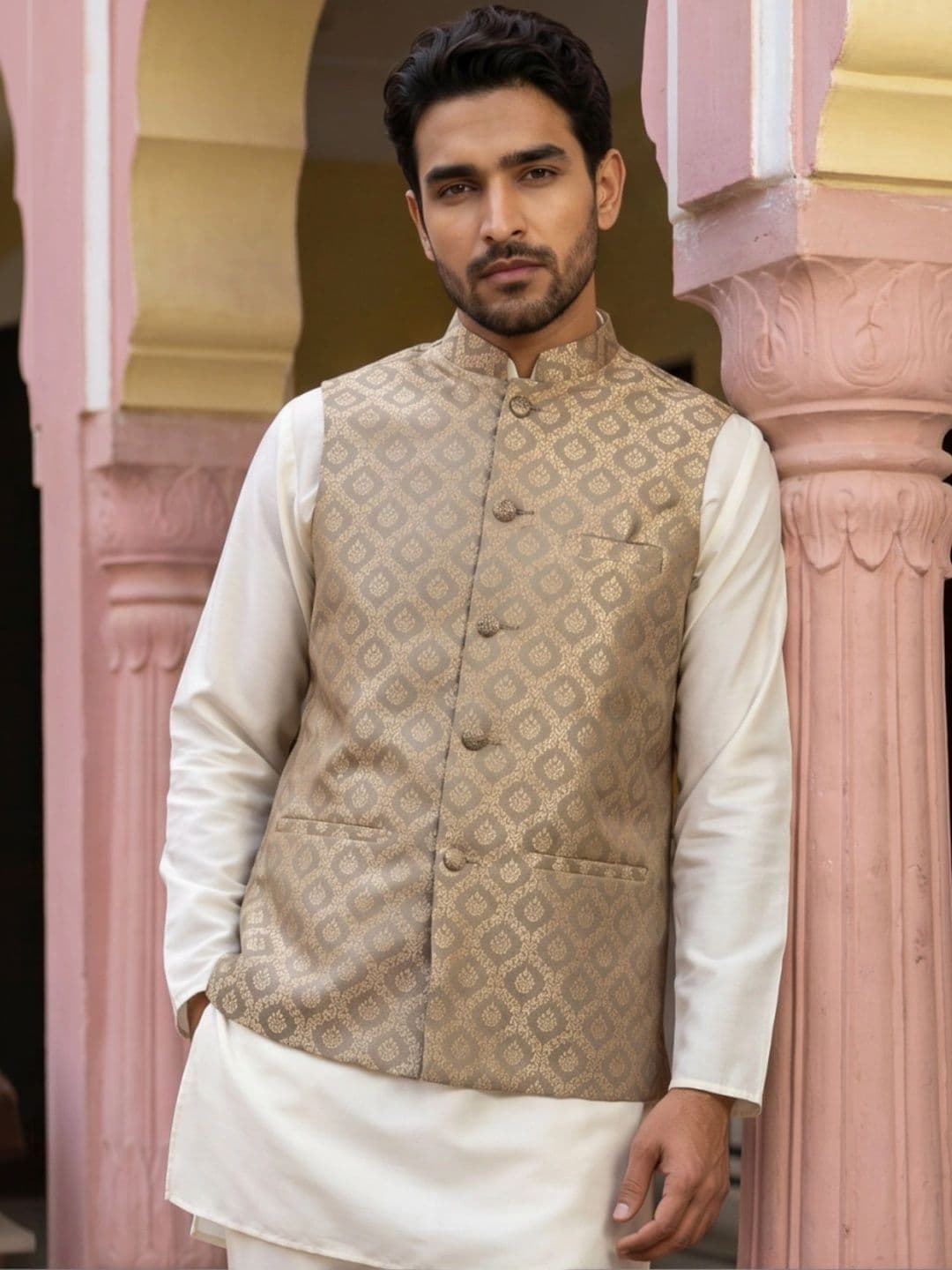 Jompers Woven Design Woven Nehru Jackets - view 1