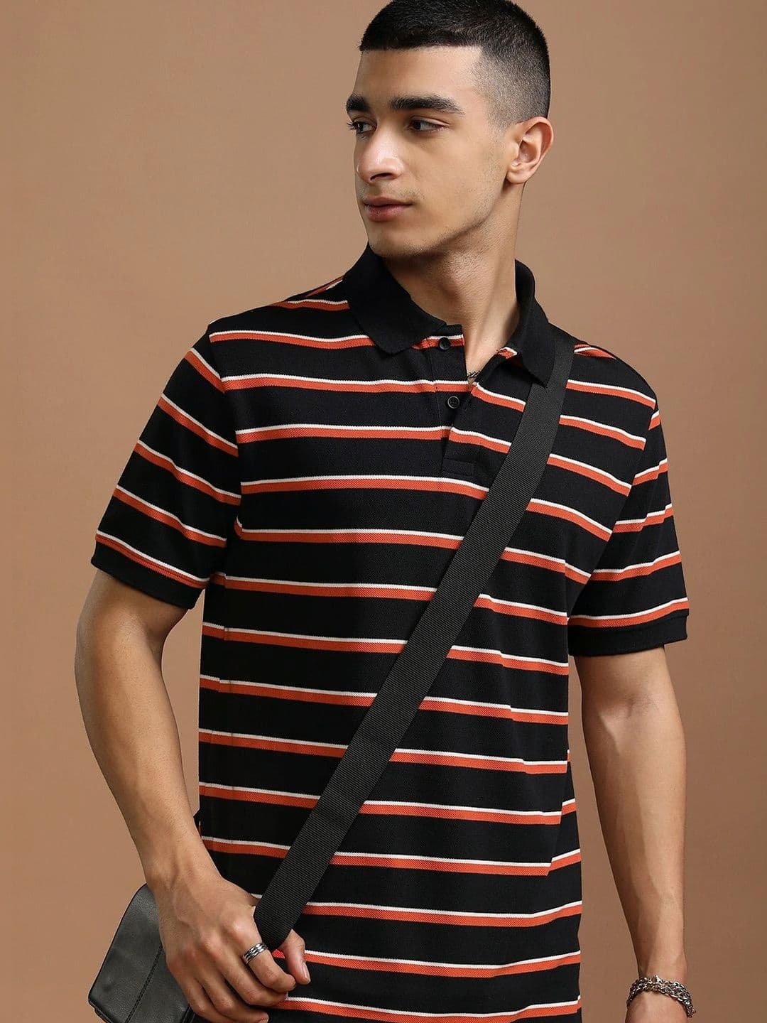 HIGHLANDER Men Striped Polo Collar Relaxed Fit T-shirt - view 1