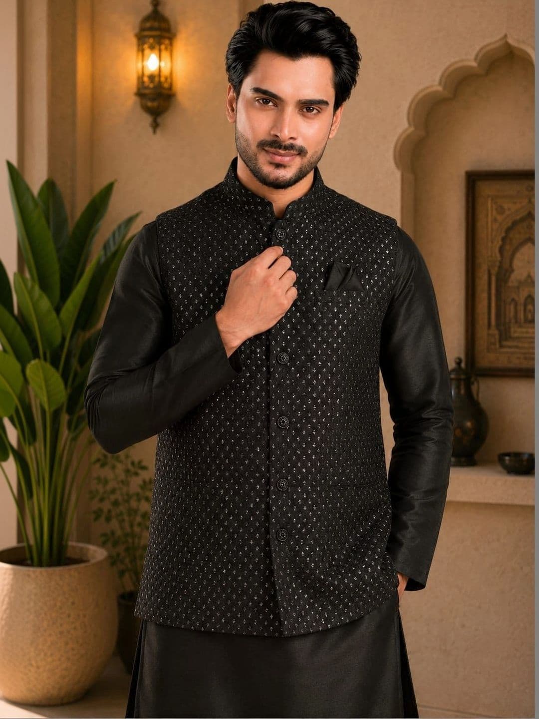 TRENDS OF ETHNIC Woven Design Mandarin Collar Nehru Jackets - view 1