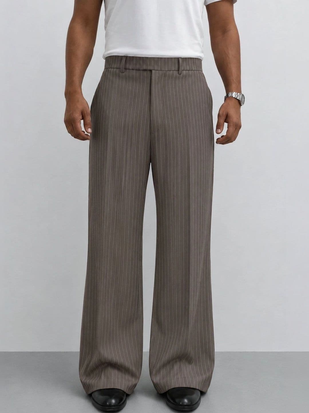 NOWI Men Striped Relaxed Easy Wash Trousers - view 1