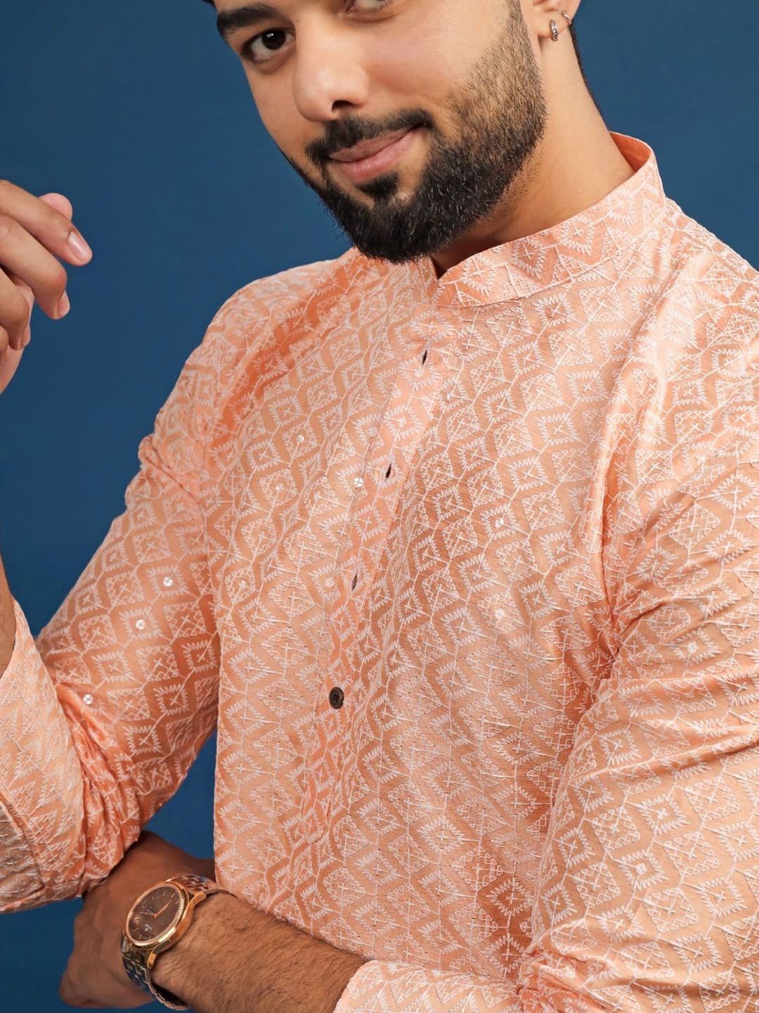 Koshin Men Sequinned Jacquard Kurta - view 1