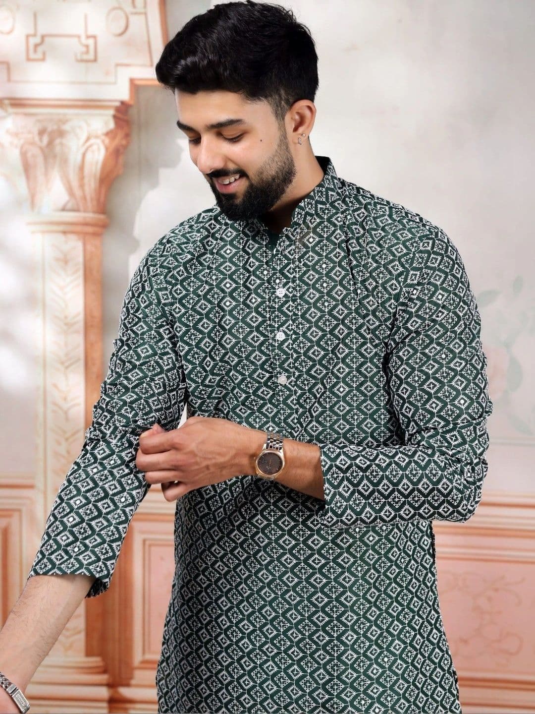 Koshin Men Sequinned Jacquard Kurta - view 1