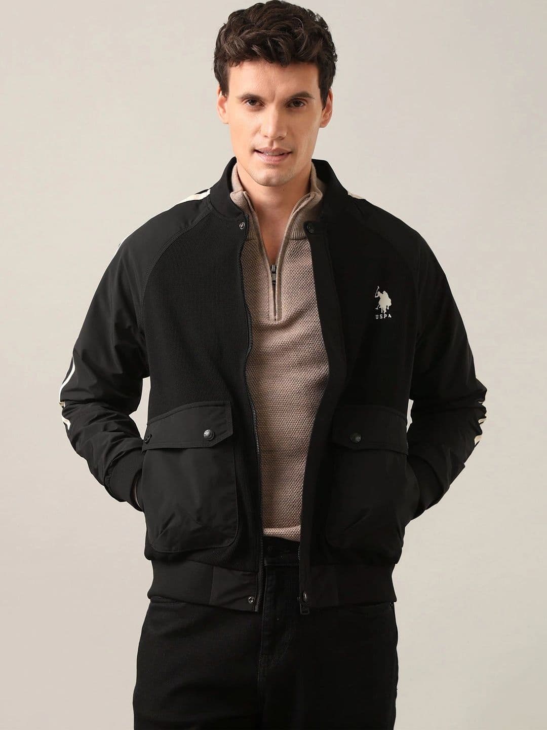U.S. Polo Assn. Denim Co. Men Brand Logo Striped Bomber Jacket - view 1