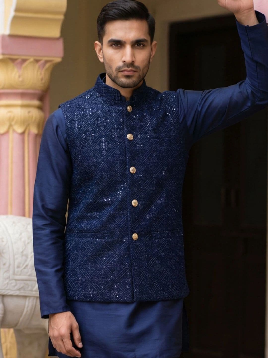 Jompers Embroidered Velvet Nehru Jackets - view 1