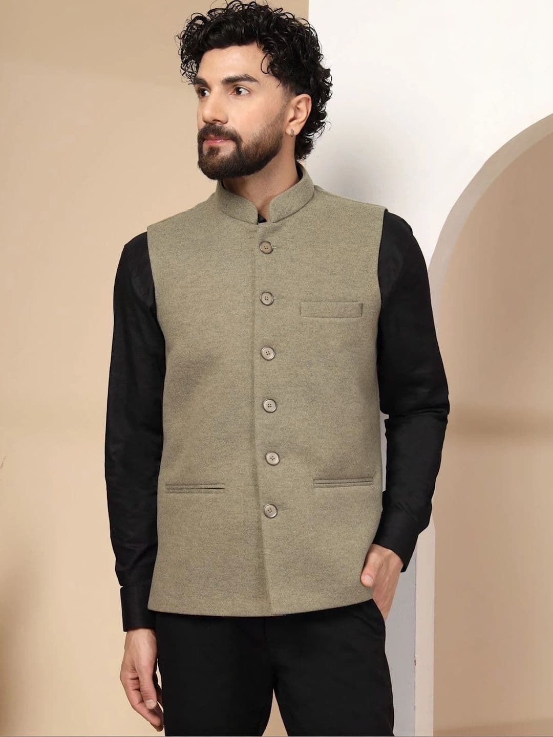 Vastraa Fusion Mandarin Collar Sleeveless Nehru Jacket - view 1
