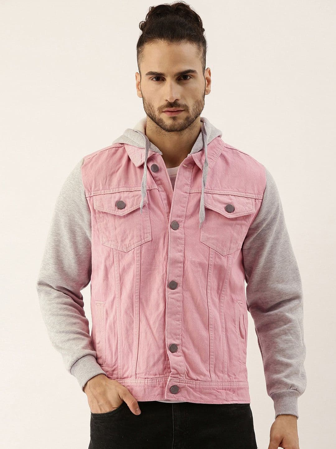 CAHOOT Men Pink & Grey Colourblocked Windcheater Outdoor Tailored Jacket - view 1
