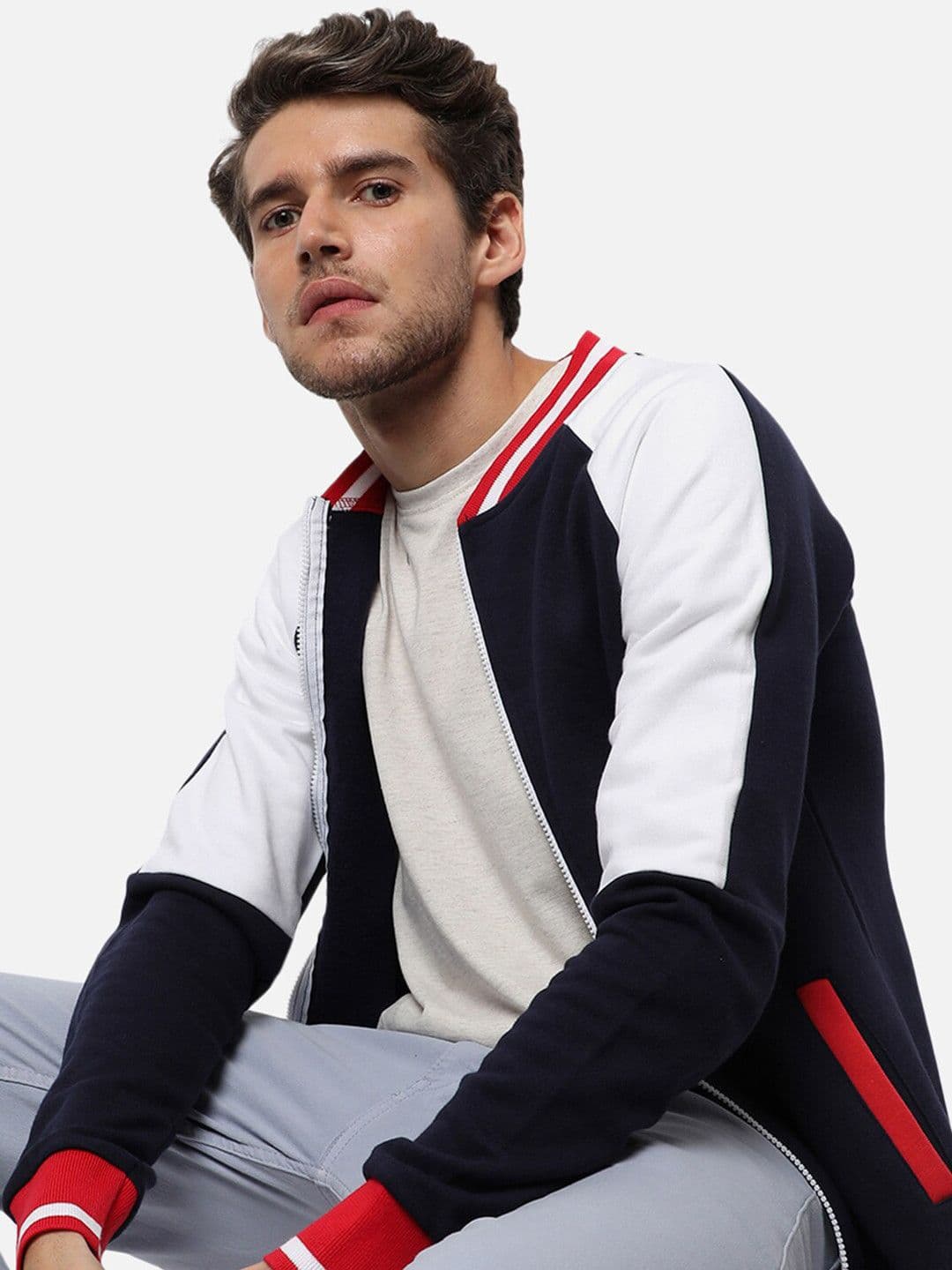 CAHOOT Men Navy Blue White Colourblocked Varsity Jacket - view 1