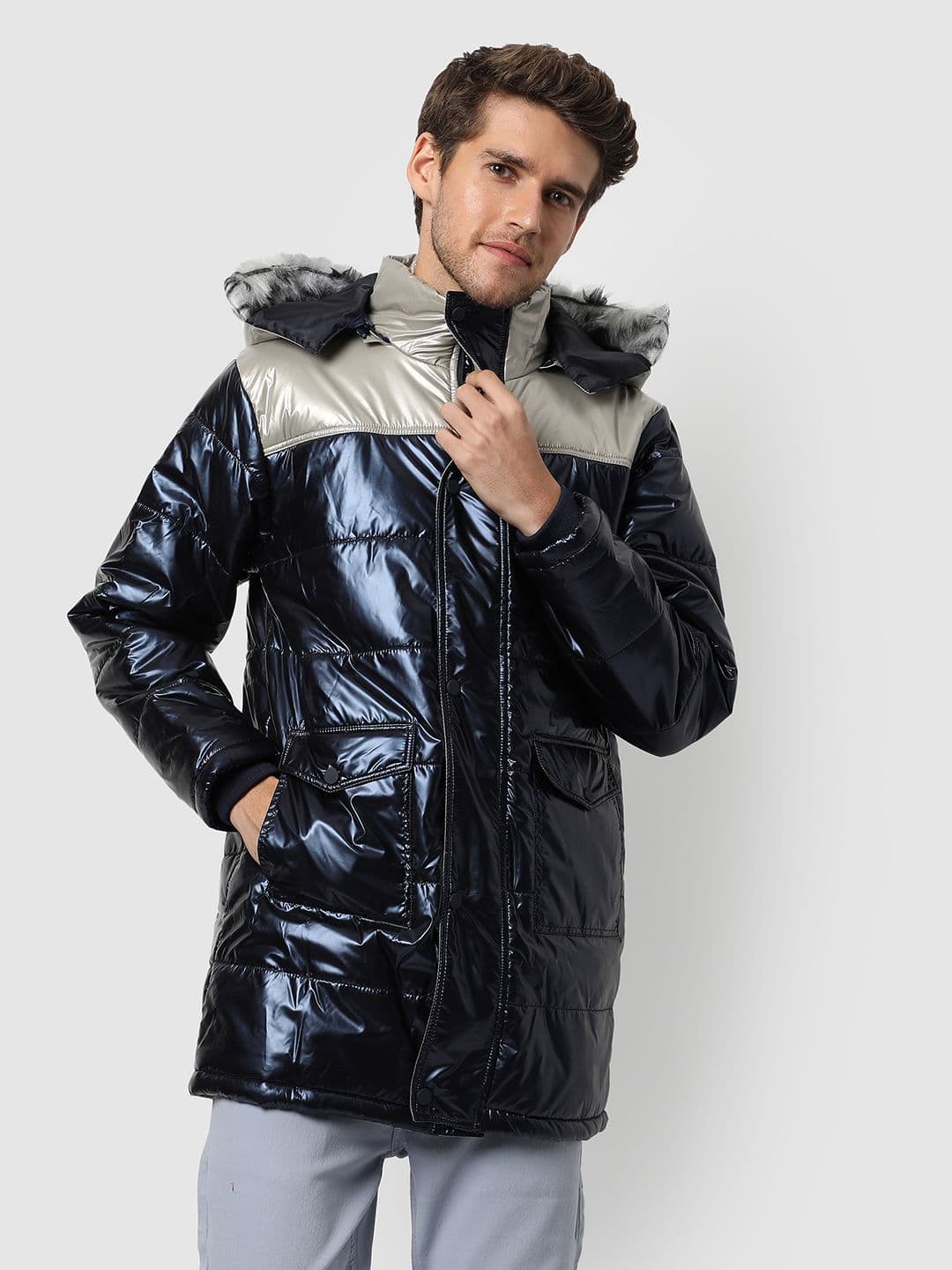 CAHOOT Men Navy Blue Windcheater Longline Puffer Jacket - view 1
