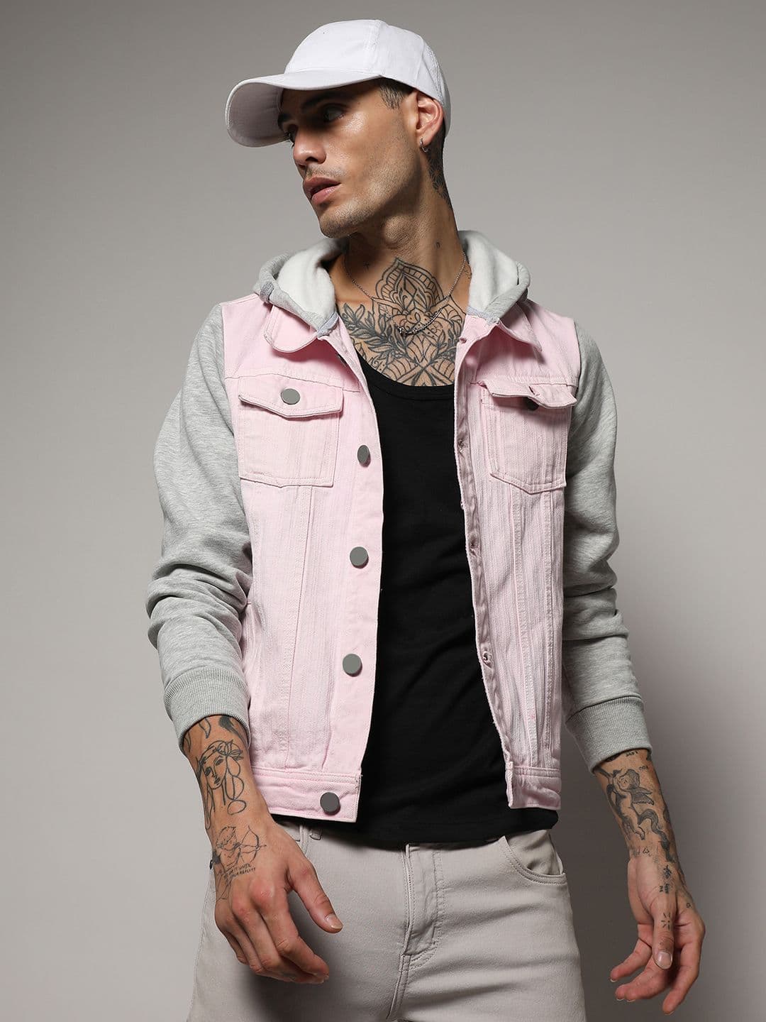 CAHOOT Pink Long Sleeves Windcheater Hooded Denim Jacket - view 1