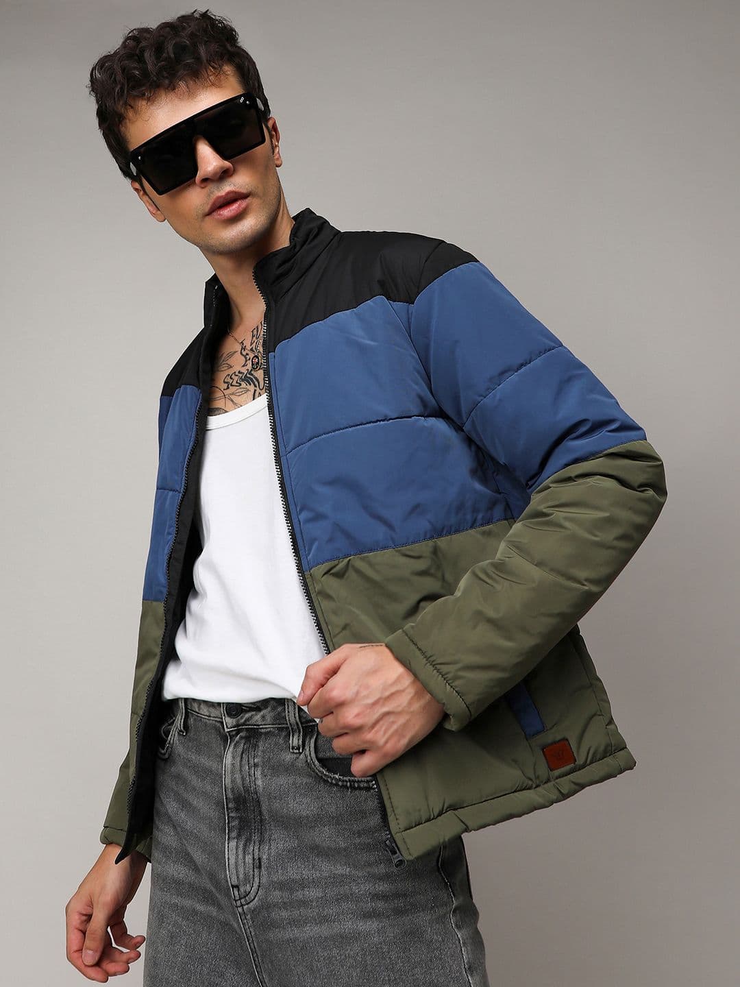 CAHOOT Blue Colourblocked Stand Collar Windcheater Bomber Jacket - view 1