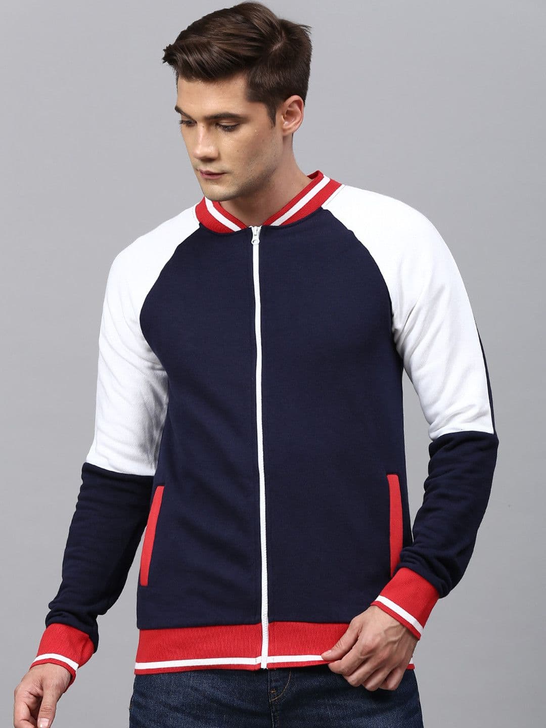 CAHOOT Men Navy Blue Colourblocked Windcheater Cotton Sporty Jacket - view 1