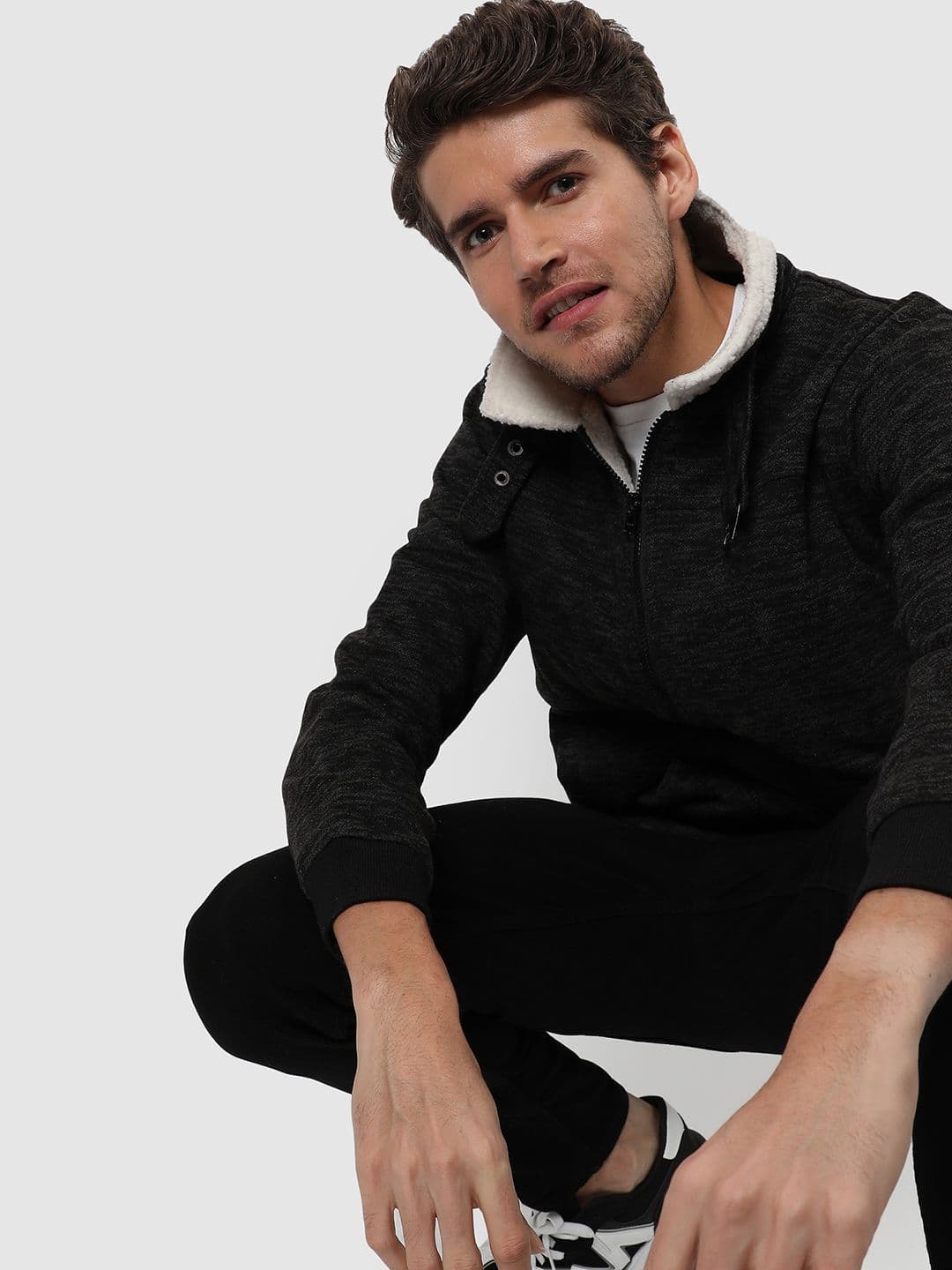 CAHOOT Men Charcoal Solid Cotton Windcheater Jacket - view 1