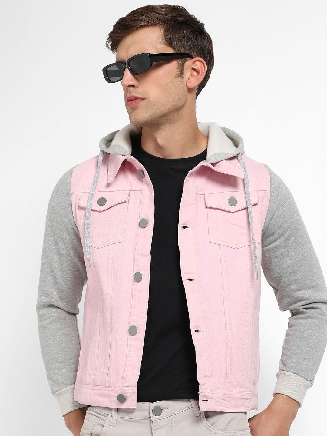 CAHOOT Hooded Windcheater Outdoor Denim Jacket with Patchwork - view 1