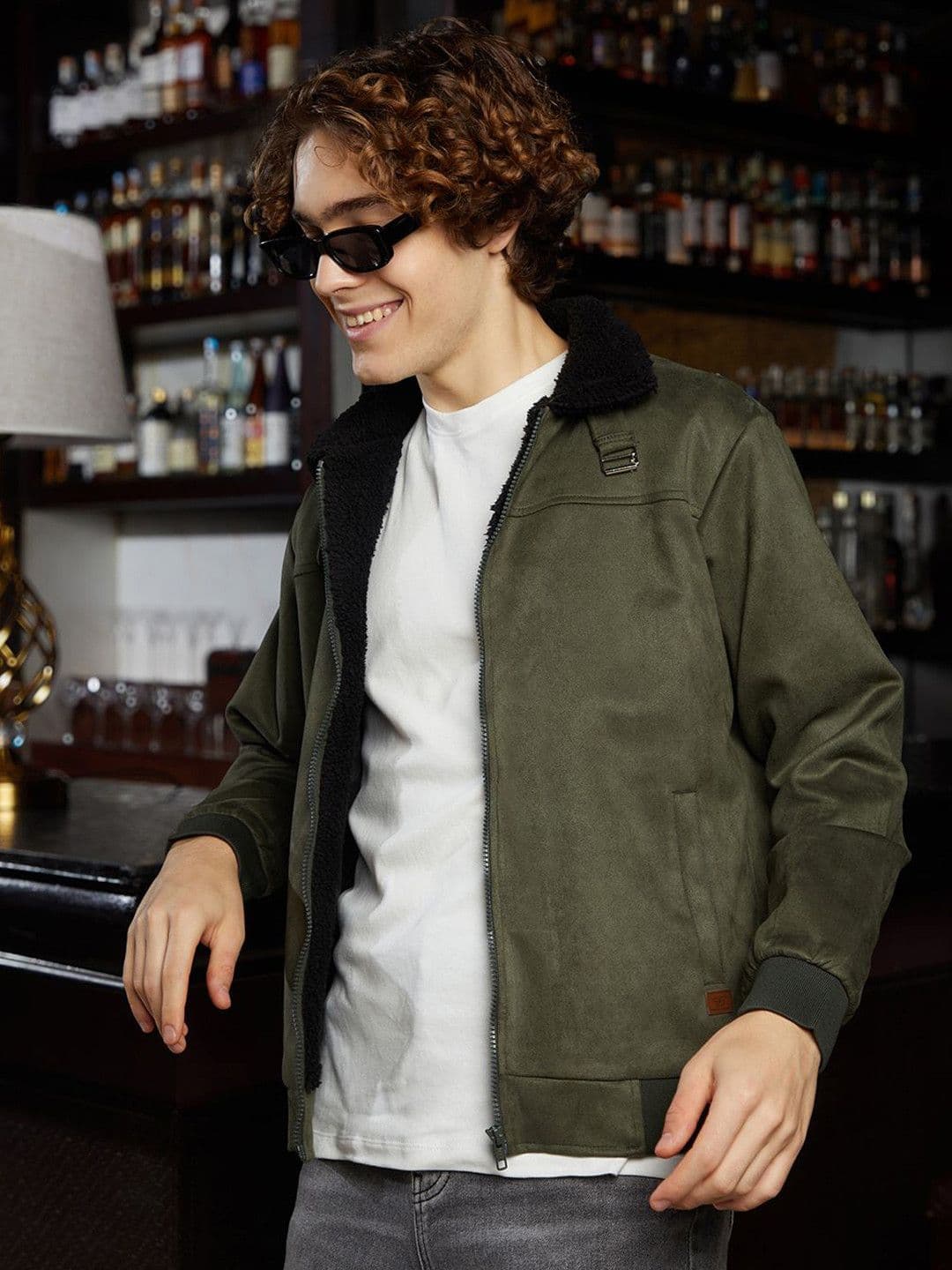 CAHOOT Men Solid Suede Lightweight Bomber Jacket - view 1