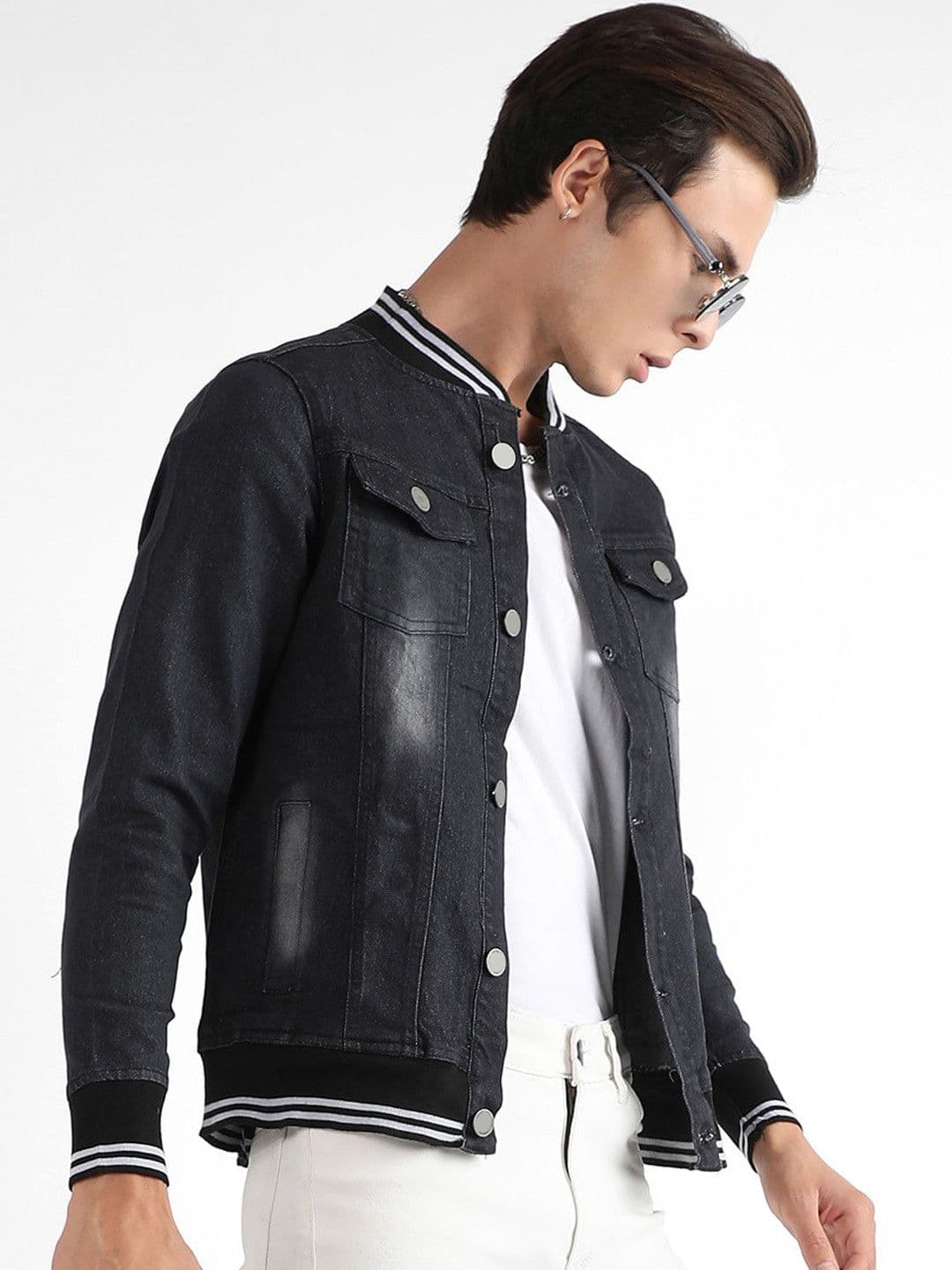 CAHOOT Stand Collar Washed Windcheater Denim Jacket - view 1
