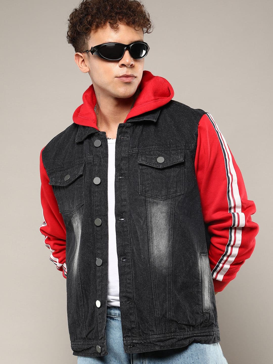CAHOOT Men Hooded Colourblocked Lightweight Denim Jacket - view 1