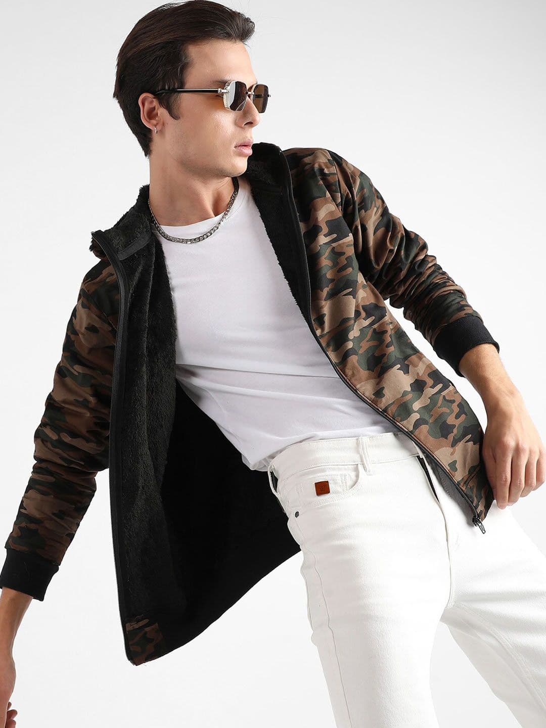 CAHOOT Camouflage Printed Hooded Windcheater Crop Cotton Bomber Jacket - view 1