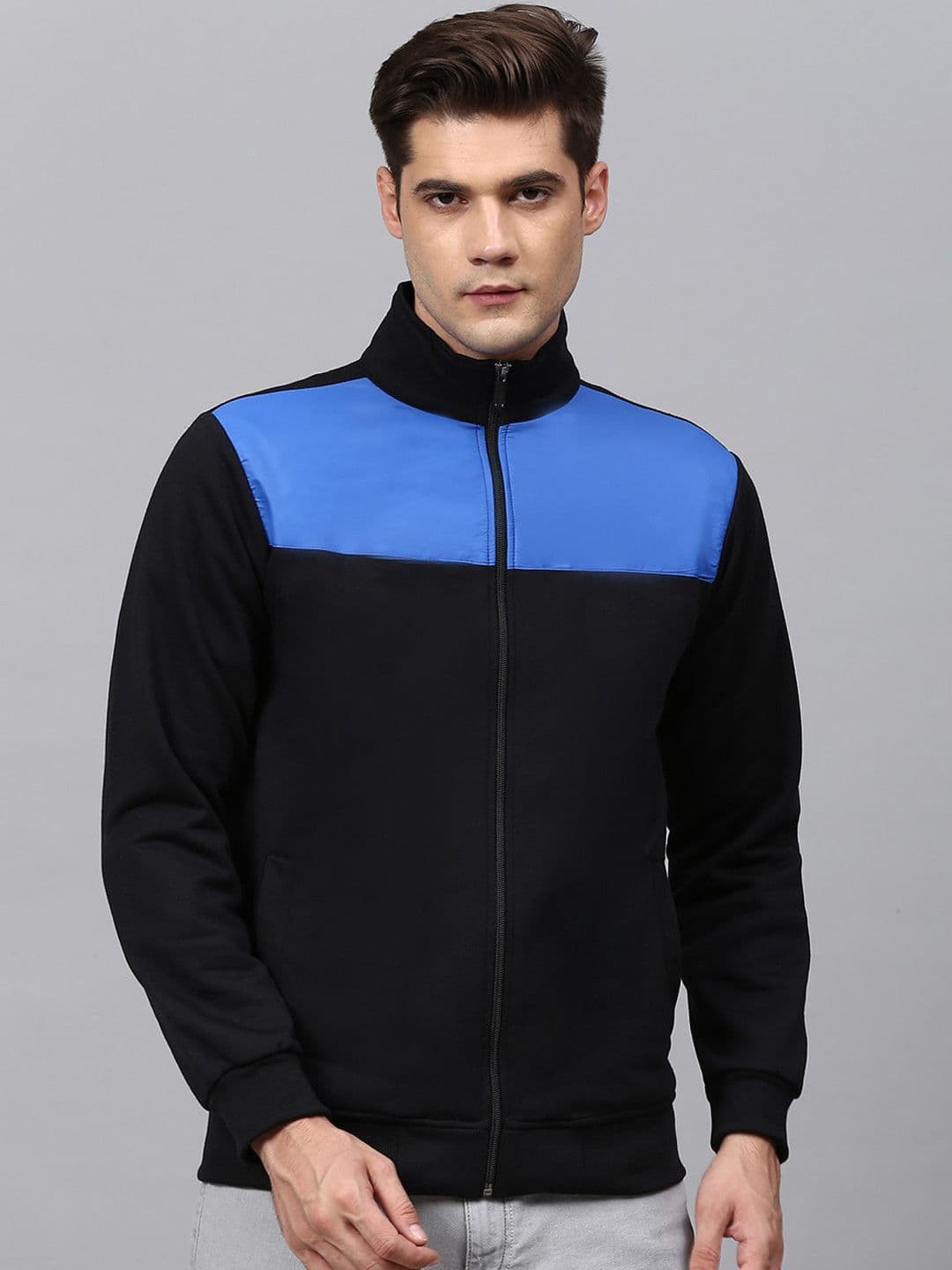 CAHOOT Men Black Blue Colourblocked Windcheater Sporty Jacket - view 1