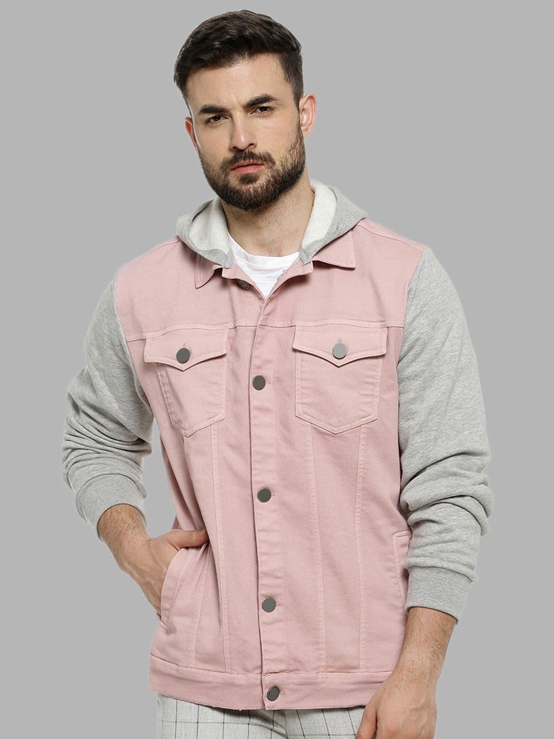 CAHOOT Men Pink Grey Windcheater Outdoor Tailored Cotton Jacket - view 1