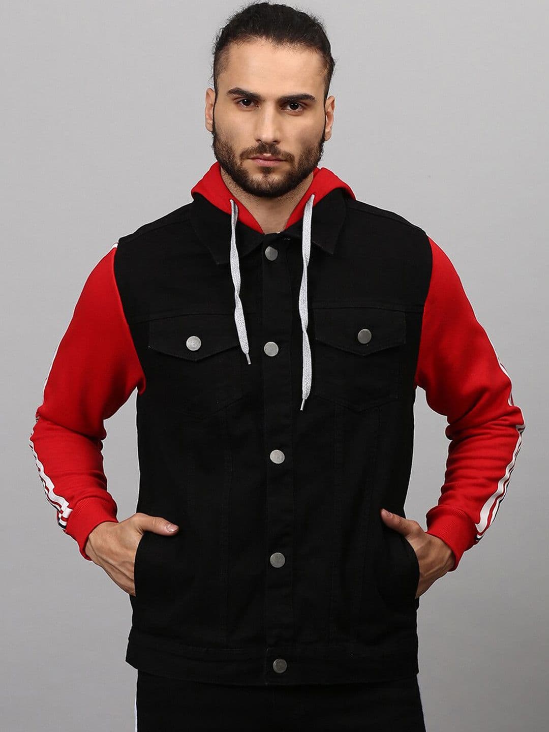 CAHOOT Men Black Windcheater Outdoor Denim Jacket with Patchwork - view 1