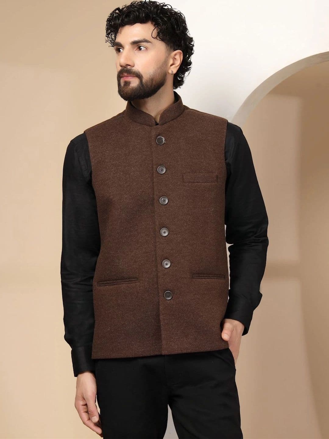 DEIFIC Mandarin Collar Sleeveless Nehru Jacket - view 1