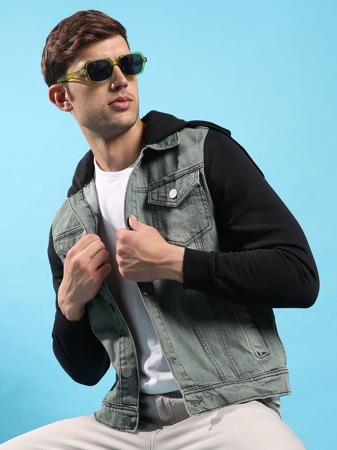 CAHOOT Grey Washed Hooded Windcheater Cotton Denim Jacket - view 1