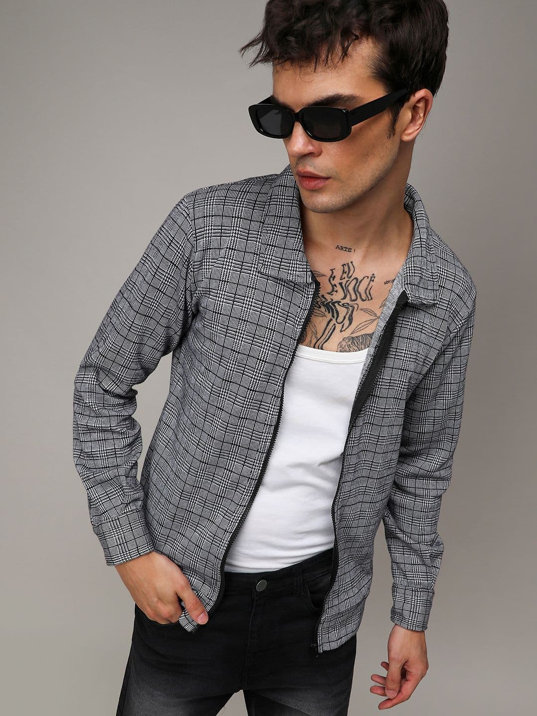 CAHOOT Checked Spread Collar Windcheater Puffer Jacket - view 1