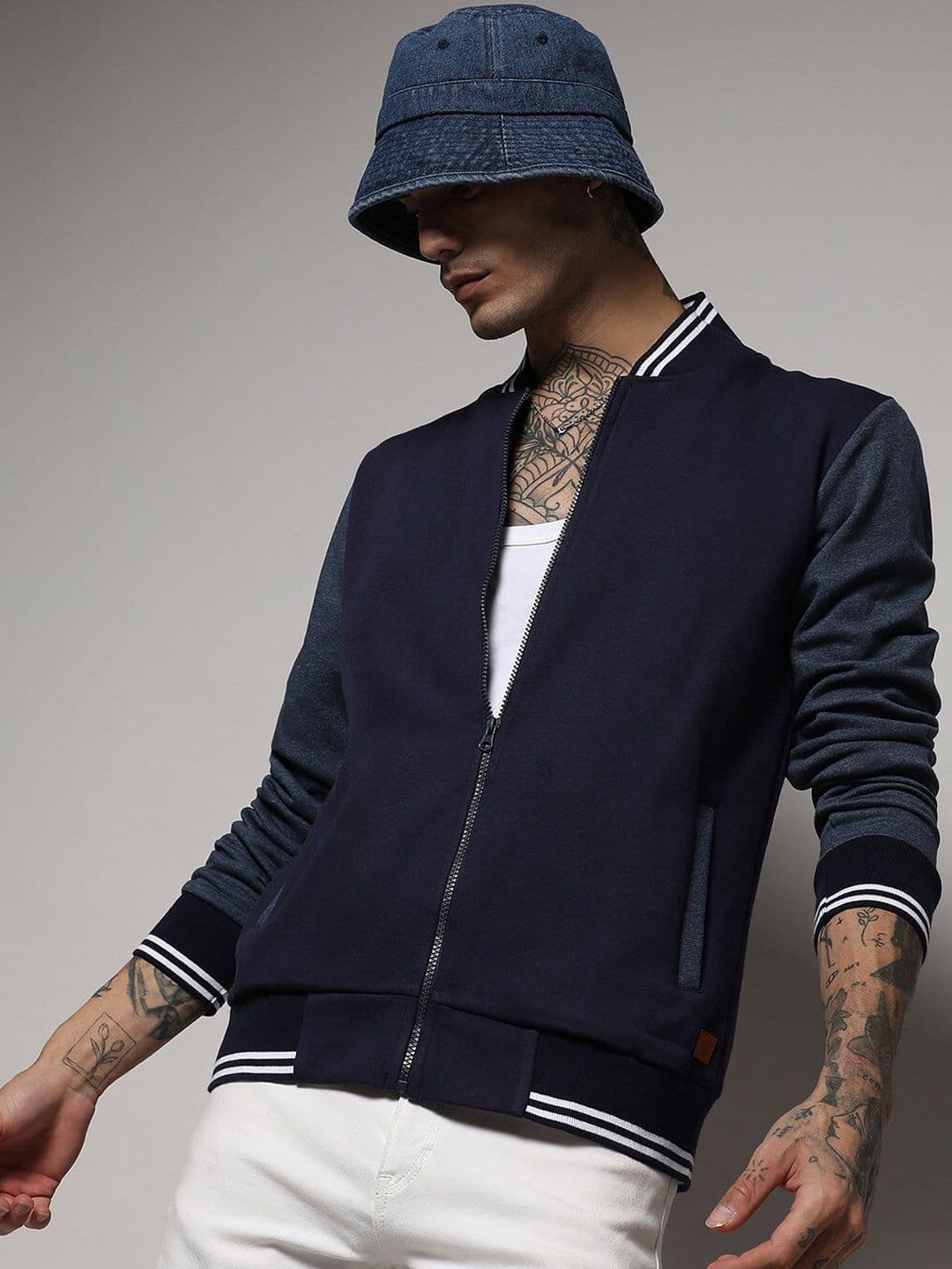 CAHOOT Men Navy Blue Windcheater Varsity Jacket - view 1