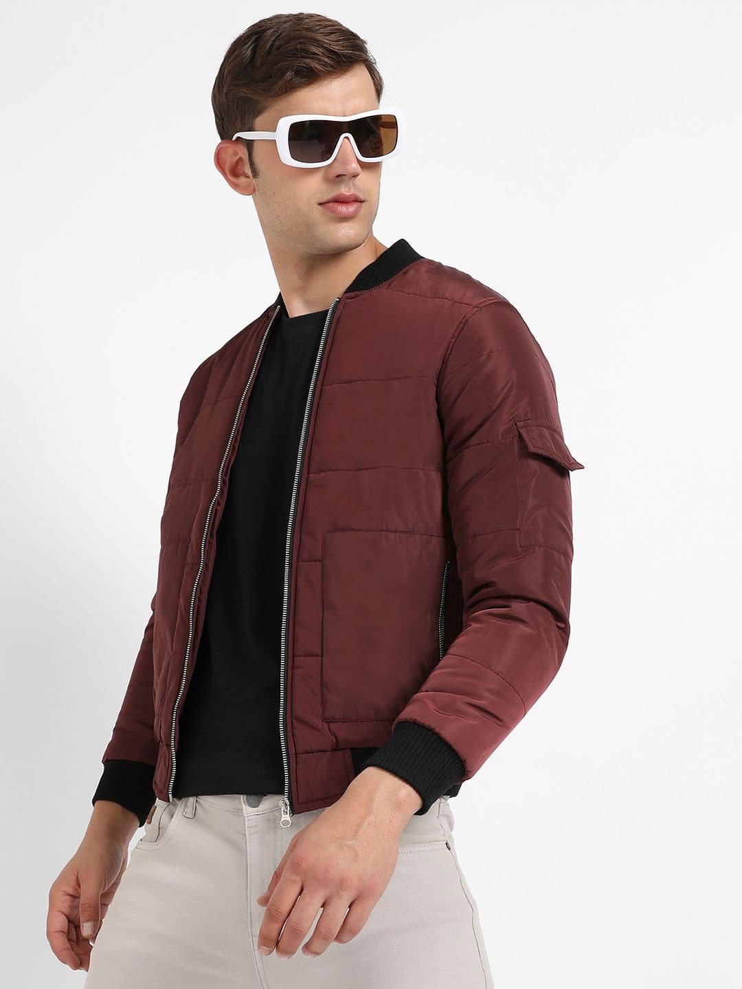 CAHOOT Maroon Windcheater Mock Collar Bomber Jacket - view 1