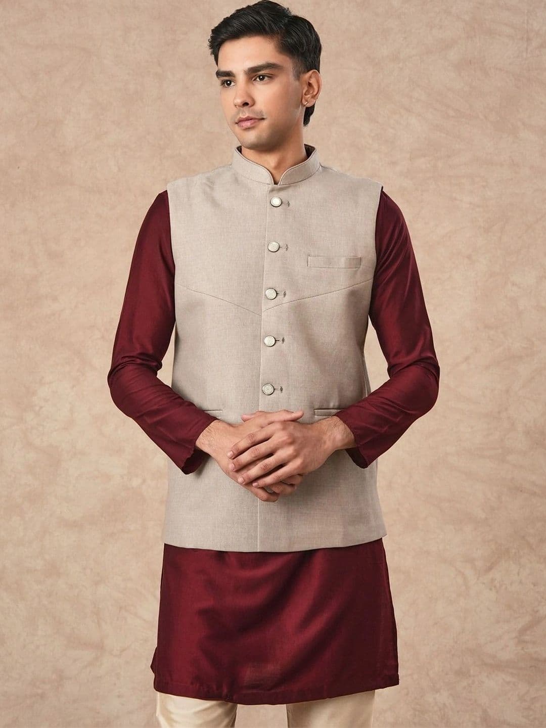Manyavar Polyrayon Woven Nehru Jackets - view 1